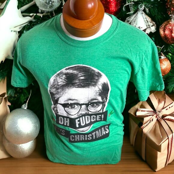 A Christmas Story Tee M Green Oh Fudge It's Christmas Short Sleeve Movie Ralphie - Picture 1 of 6